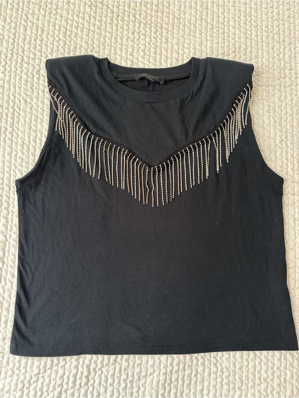 Allsaints Coni Tassel Tank Black with Rhinestone Chain Fringe